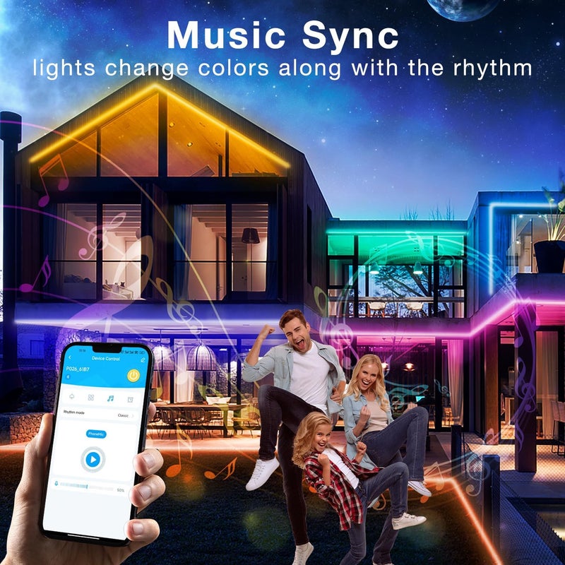 DAYBETTER Outdoor LED Strip Lights Waterproof 200ft, IP67 Waterproof LED Light Strips with Remote, Music Sync APP Control, RGB Color Changing LED Lights for Roof, Balcony, Deck, Pool, Patio, Outdoor Decorations - Image 4